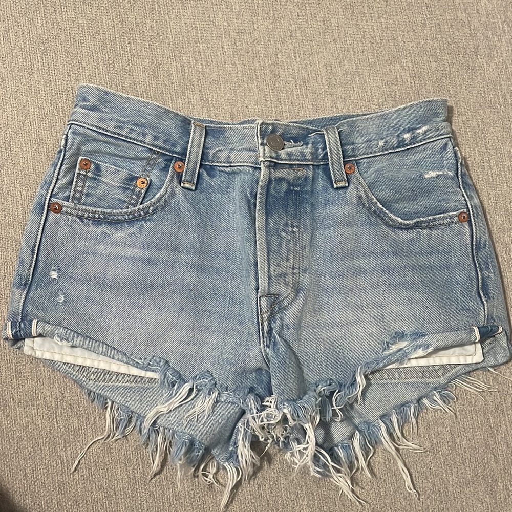 Levi's Light Blue Distressed Denim Jean Shorts